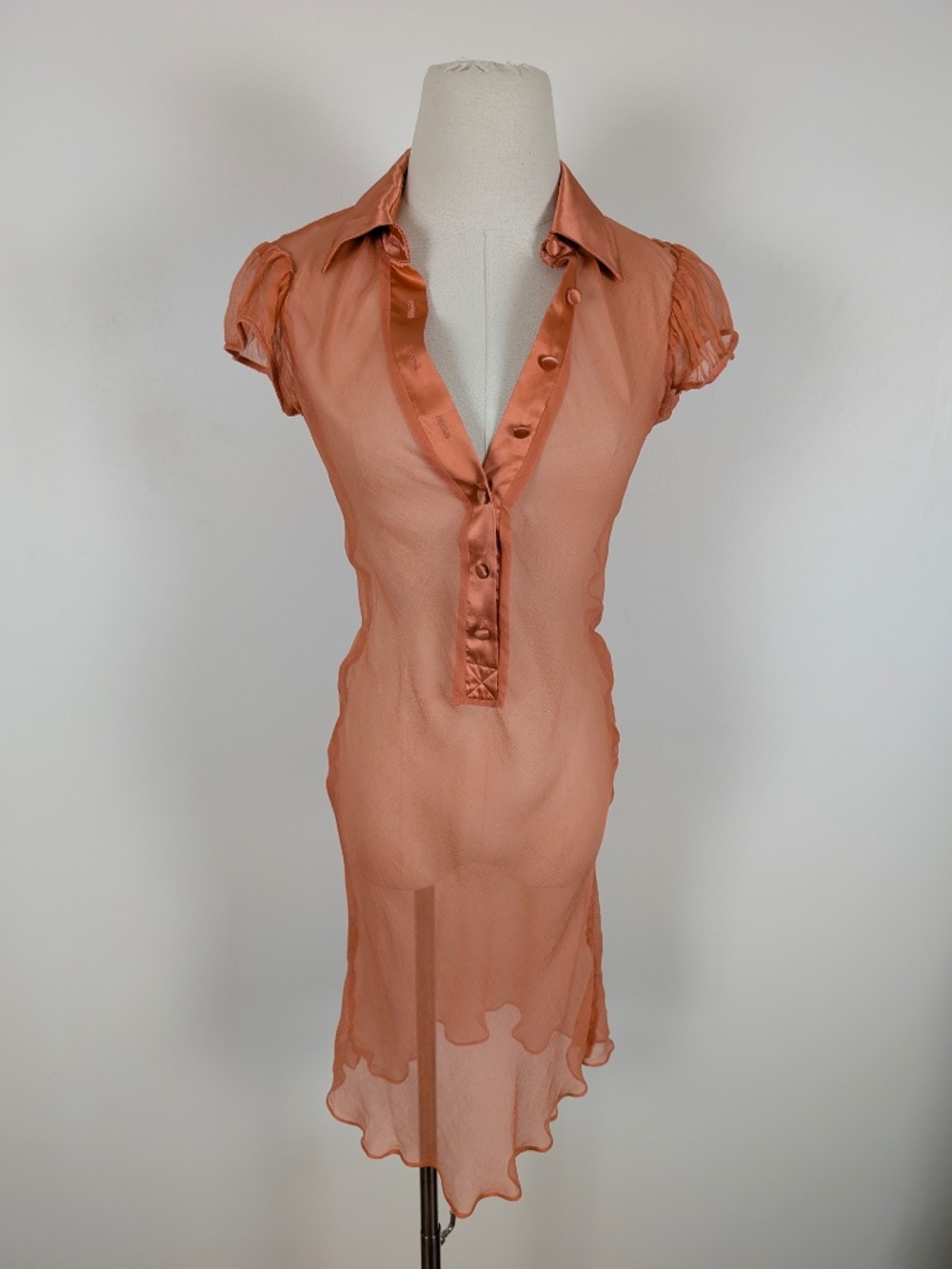 Vintage Silk See-through Coral Dress Mini Size Small Orange - Picture 11 of 14